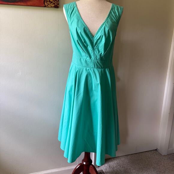 Vintage eShakti Fit and Flare Cotton Dress Turquoise Cottage Minimalist Size 12 - Picture 1 of 9